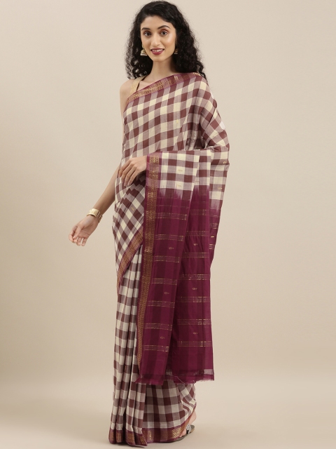 

The Chennai Silks Classicate Brown & White Pure Cotton Checked Saree