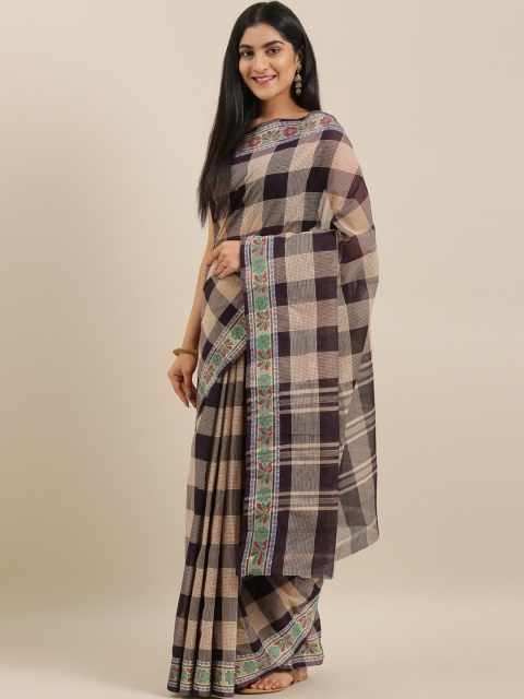 

The Chennai Silks Classicate Beige & Black Pure Cotton Checked Chettinad Saree