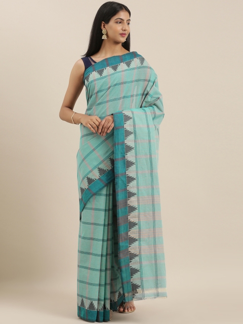 

The Chennai Silks Blue & Black Pure Cotton Checked Chettinad Saree