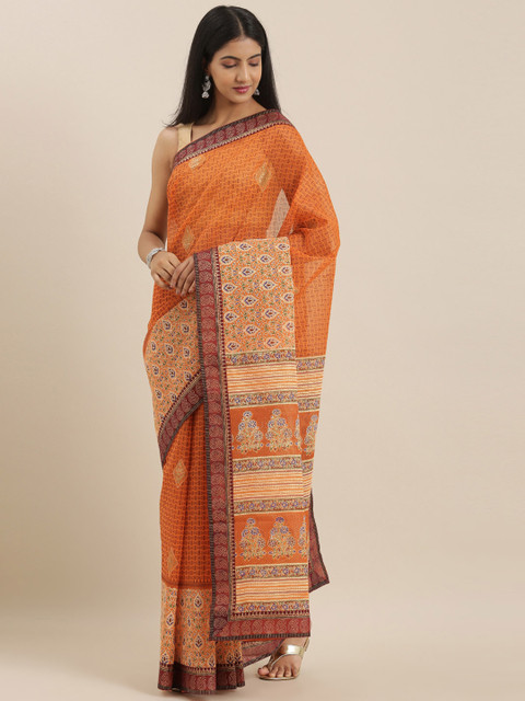 

The Chennai Silks Classicate Orange & Maroon Pure Cotton Printed Saree