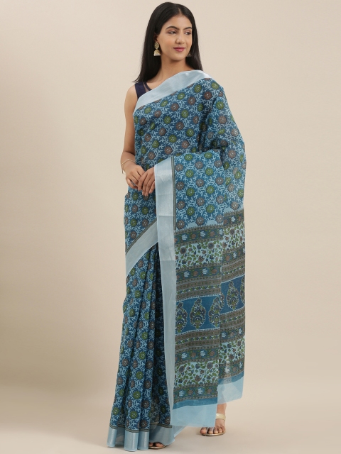 

The Chennai Silks Blue Printed Pure Cotton Saree