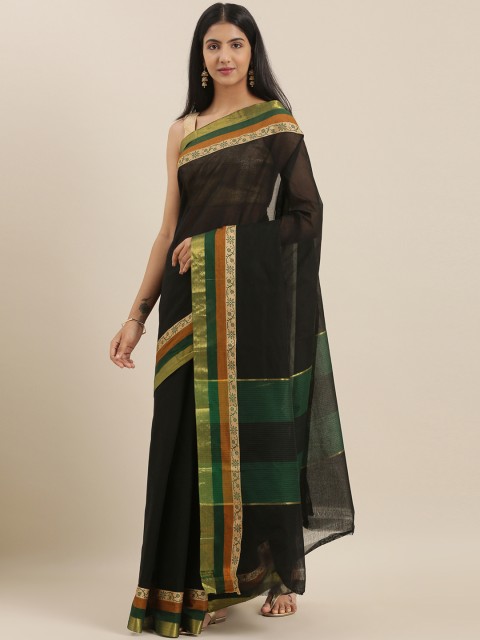 

The Chennai Silks Black Pure Cotton Solid Chettinad Saree