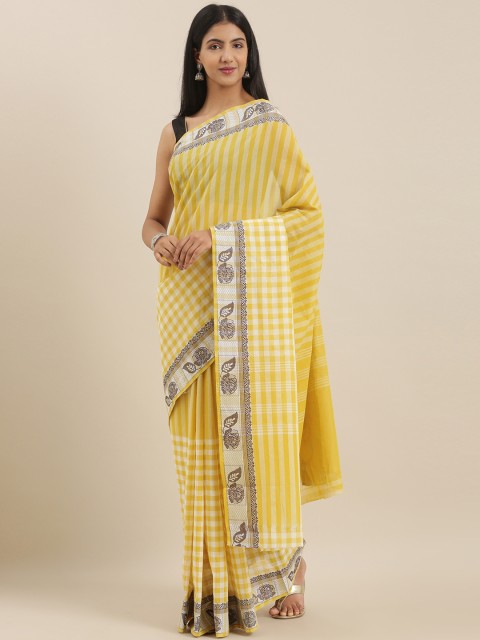

The Chennai Silks Classicate Yellow & White Pure Cotton Checked Chettinad Saree