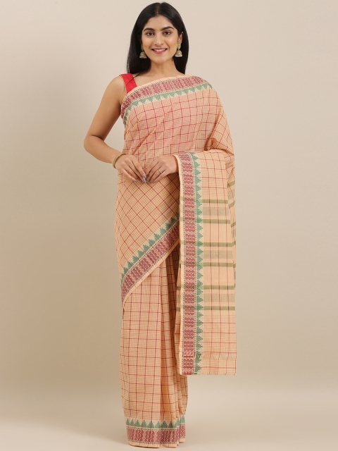 

The Chennai Silks Peach-Coloured Pure Cotton Checked Chettinad Saree