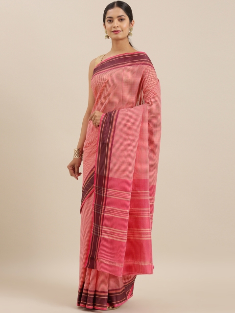 

The Chennai Silks Pink Pure Cotton Checked Chettinad Saree