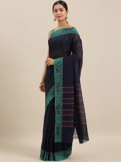 

The Chennai Silks Classicate Navy Blue Pure Cotton Solid Chettinad Saree