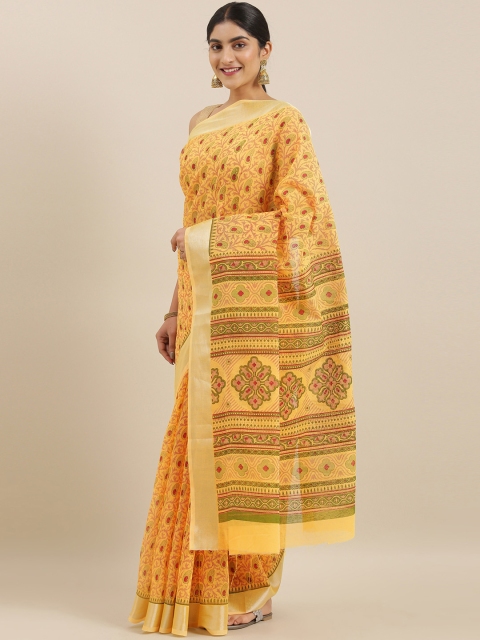 

The Chennai Silks Classicate Yellow & Green Pure Cotton Printed Saree