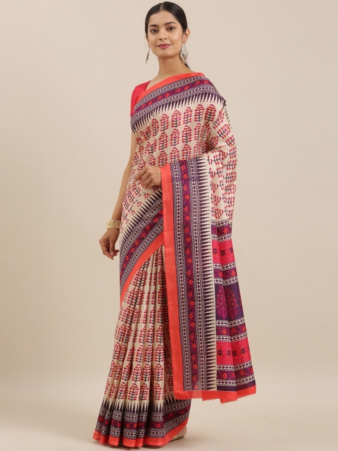

The Chennai Silks Classicate Beige & Orange Printed Saree