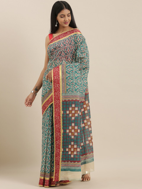 

The Chennai Silks Classicate Green & Maroon Pure Cotton Woven Design Saree