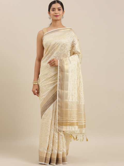 

The Chennai Silks Classicate Off-White & Gold-Coloured Embroidered Saree