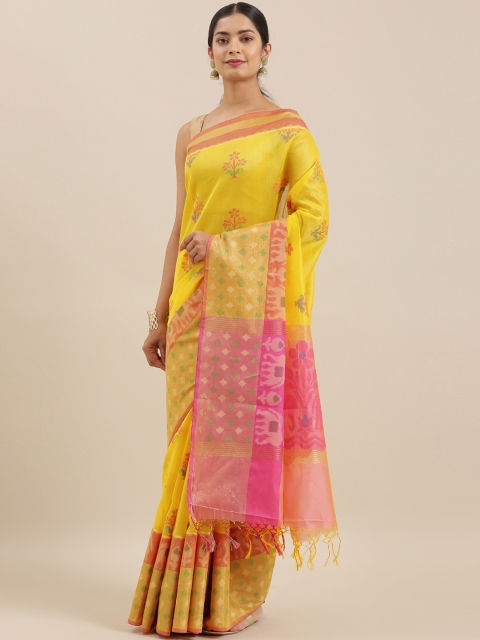 

The Chennai Silks Yellow & Pink Woven Design Saree