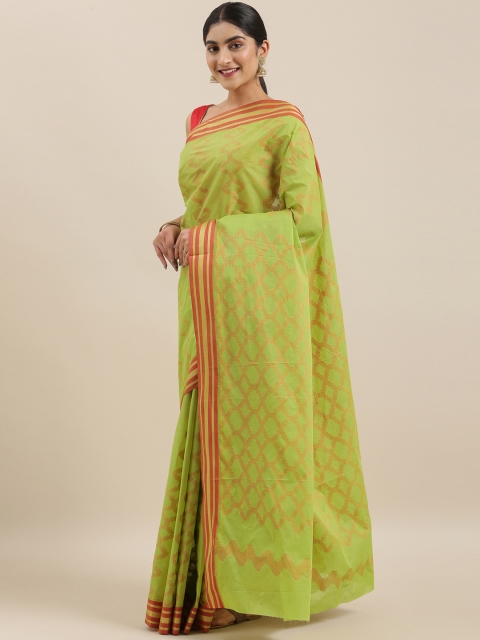 

The Chennai Silks Lime Green & Beige Pure Cotton Woven Design Saree