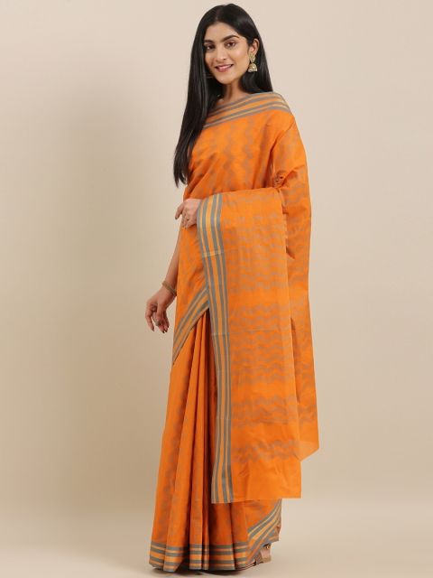 

The Chennai Silks Orange & Grey Pure Cotton Woven Design Saree