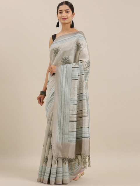 

The Chennai Silks Beige & Black Viscose Rayon Embroidered Saree