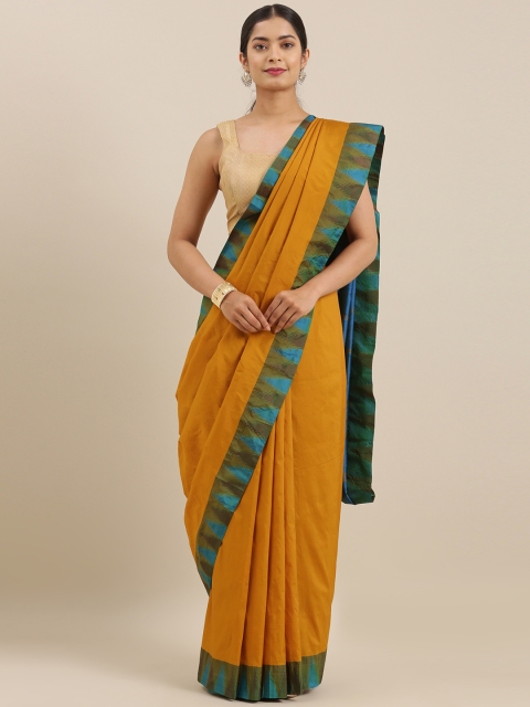 

The Chennai Silks Mustard Solid Pure Kadiyal Silk Saree