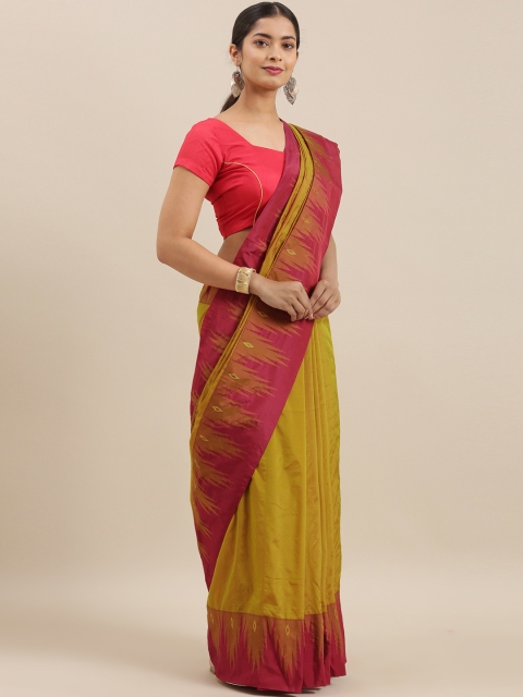 

The Chennai Silks Classicate Mustard Yellow & Maroon Pure Silk Solid Saree