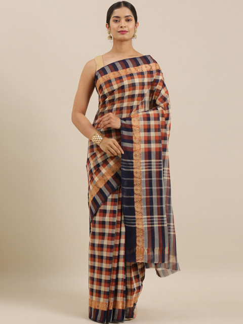 

The Chennai Silks Maroon & Navy Blue Pure Cotton Checked Chettinad Saree