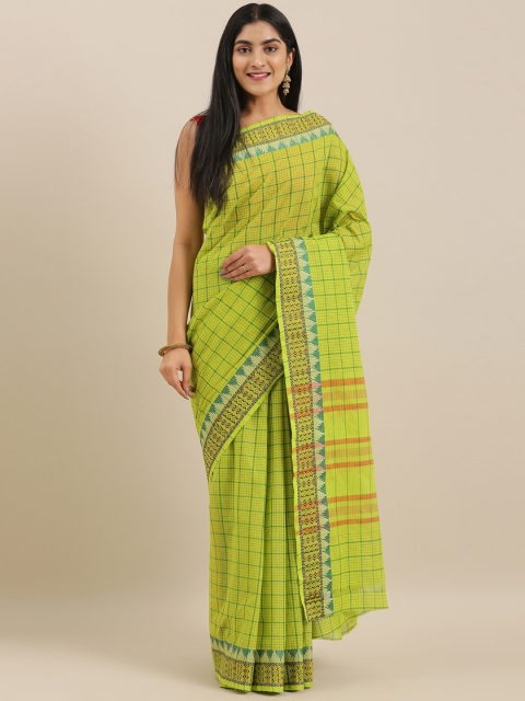

The Chennai Silks Green & Maroon Pure Cotton Checked Chettinad Saree
