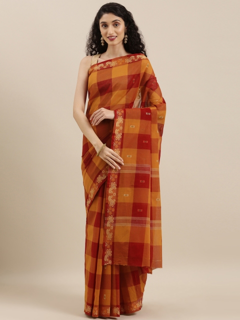 

The Chennai Silks Classicate Red & Orange Pure Cotton Checked Chettinad Saree