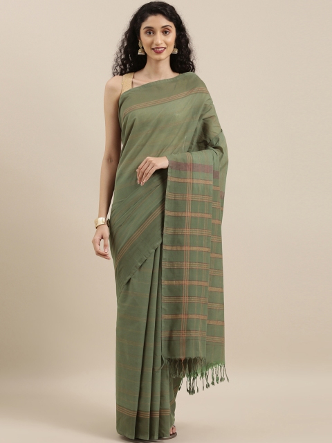 

The Chennai Silks Classicate Green & Beige Pure Cotton Striped Saree