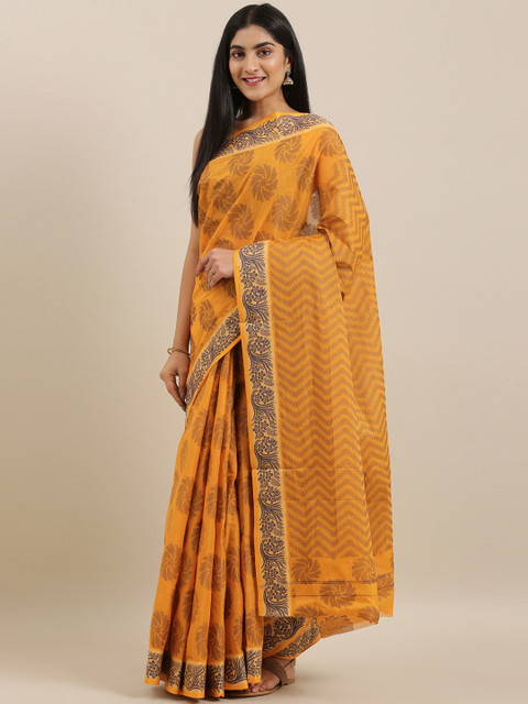 

The Chennai Silks Classicate Mustard Yellow Woven Design Pure Cotton Saree