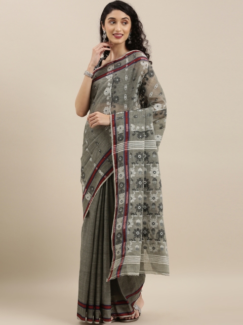 

The Chennai Silks Grey & White Pure Cotton Woven Design Jamdani Saree