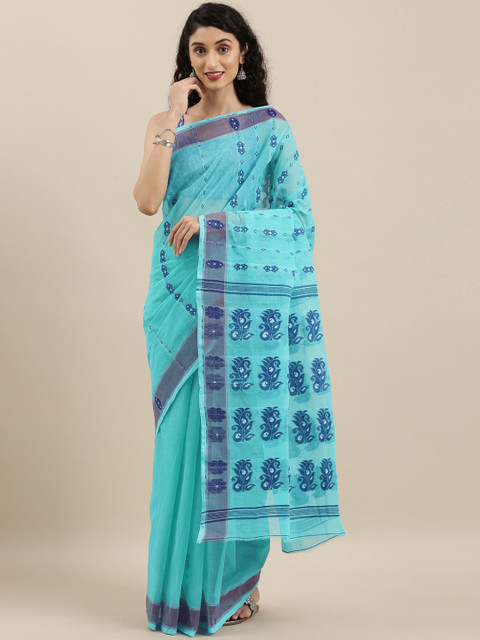 

The Chennai Silks Classicate Turquoise Blue Pure Cotton Woven Design Taant Saree