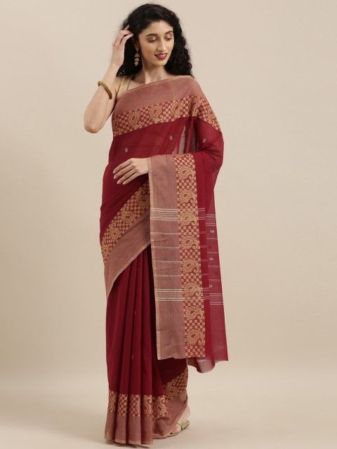 

The Chennai Silks Classicate Maroon & Beige Pure Cotton Woven Design Chettinad Saree