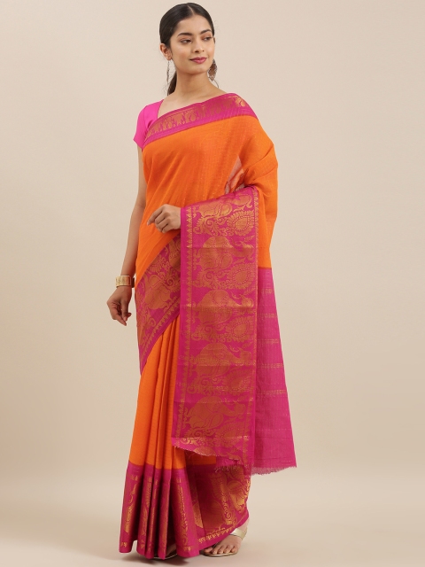 

The Chennai Silks Orange & Pink Pure Cotton Checked Sungudi Saree