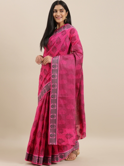 

The Chennai Silks Pink & Black Pure Cotton Woven Design Saree