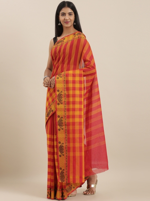 

The Chennai Silks Red & Yellow Pure Cotton Checked Chettinad Saree