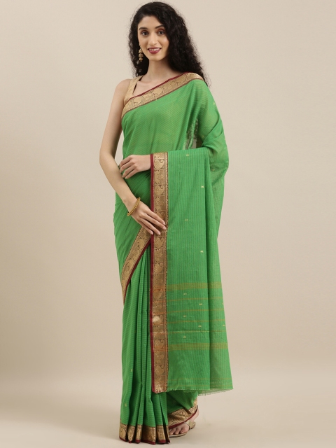 

The Chennai Silks Classicate Green & Maroon Pure Cotton Striped Chettinad Saree