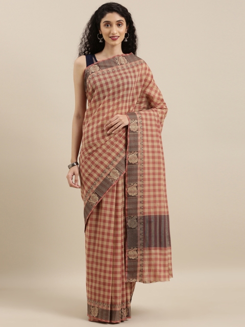 

The Chennai Silks Pink & Off-White Pure Cotton Checked Chettinad Saree
