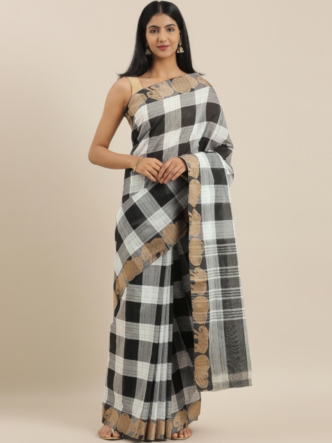 

The Chennai Silks Black & White Pure Cotton Checked Chettinad Saree