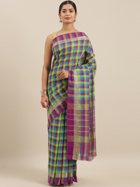 

The Chennai Silks Pink & Multicoloured Pure Cotton Checked Chettinad Saree