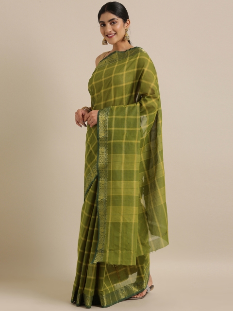 

The Chennai Silks Green & Yellow Pure Cotton Checked Gadwal Saree