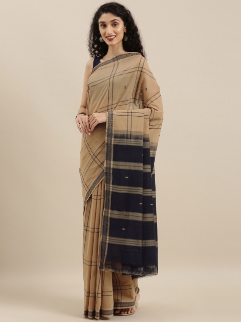 

The Chennai Silks Classicate Brown & Navy Blue Pure Cotton Checked Saree