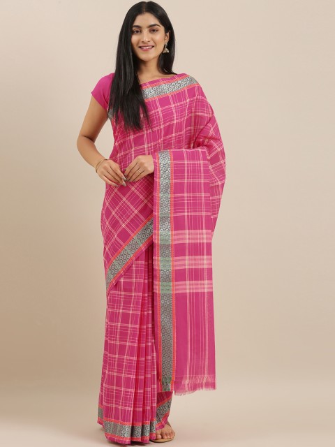 

The Chennai Silks Pink Pure Cotton Checked Chettinad Saree