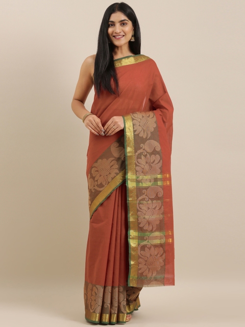 

The Chennai Silks Rust Pure Cotton Solid Chettinad Saree