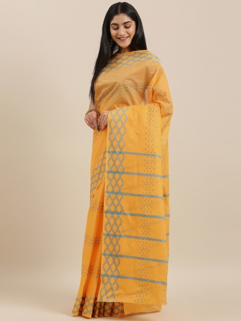 

The Chennai Silks Mustard Yellow & Blue Pure Cotton Woven Design Saree