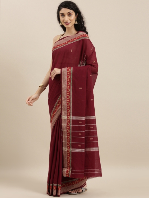 

The Chennai Silks Classicate Maroon Pure Cotton Woven Design Chettinad Saree