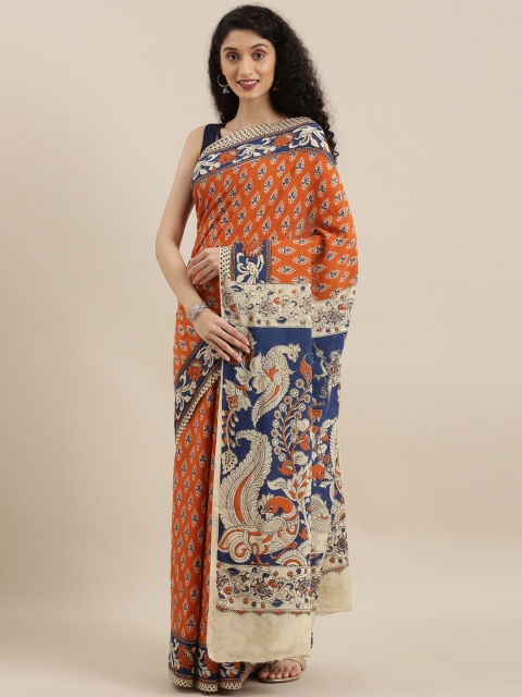 

The Chennai Silks Orange & Blue Pure Cotton Printed Saree