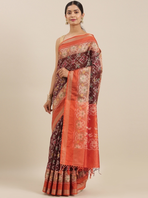 

The Chennai Silks Classicate Burgundy & Orange Organza Woven Design Saree