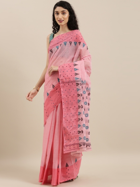 

The Chennai Silks Pink & Blue Pure Cotton Woven Design Taant Saree