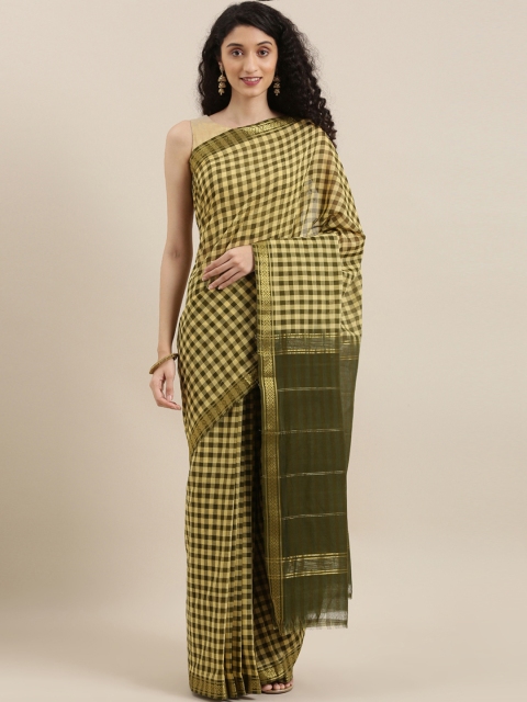 

The Chennai Silks Green & Charcoal Grey Pure Cotton Checked Saree