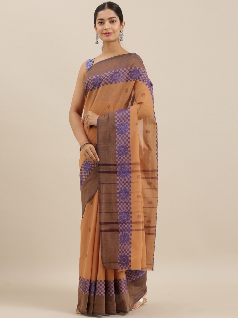 

The Chennai Silks Classicate Brown & Blue Pure Cotton Woven Design Chettinad Saree