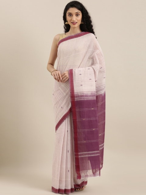 

The Chennai Silks Off-White & Purple Pure Cotton Woven Design Saree