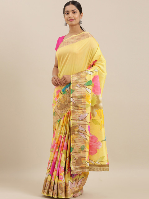 

The Chennai Silks Classicate Yellow & Pink Floral Printed Saree