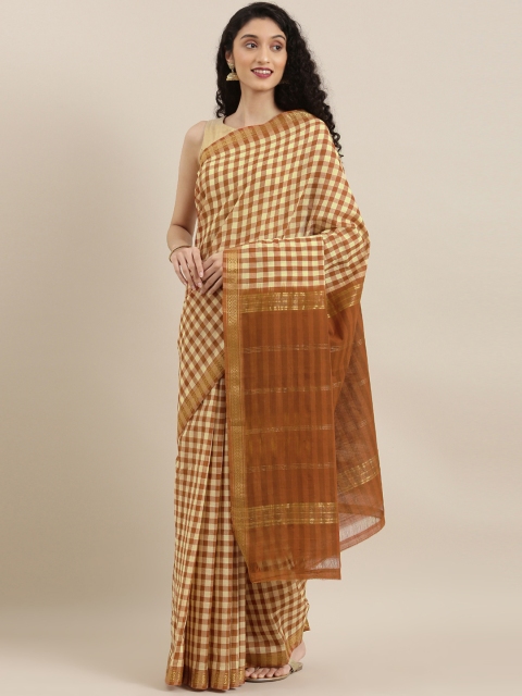 

The Chennai Silks Brown & Off-White Pure Cotton Checked Saree