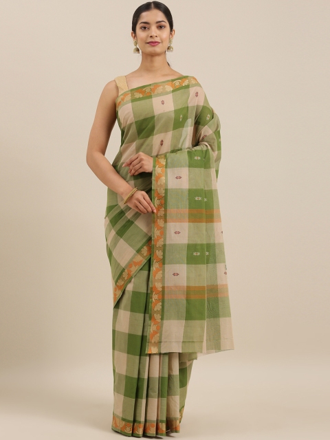

The Chennai Silks Green & Off-White Pure Cotton Checked Chettinad Saree